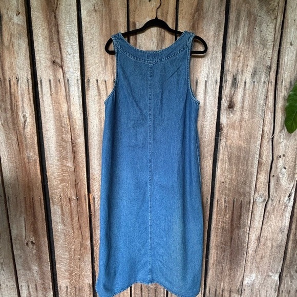 Agapo Collection Embroidered Denim Sleeveless Midi Dress Vintage 90s Y2K Size L - Picture 2 of 6